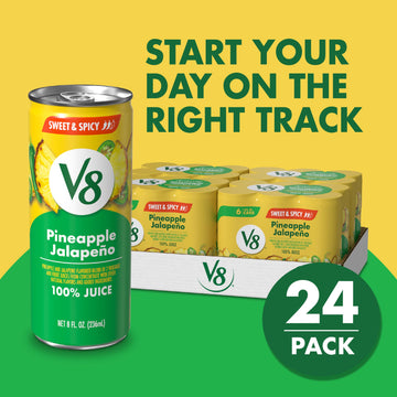 V8 Pineapple Jalapeno 100% Fruit and Vegetable Juice, 8 fl oz Can (24 Pack)