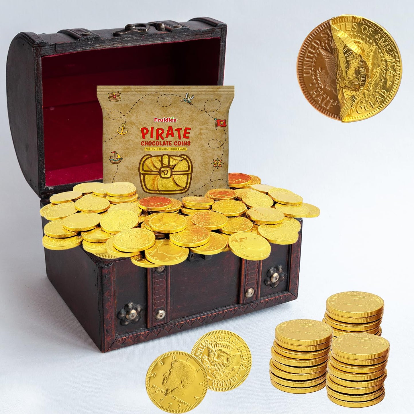 Fruidles Pirate Belgian Milk Chocolate Coins, Kosher Certified, Non-GMO, Pack of 25