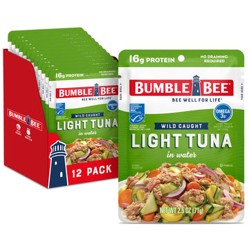 Bumble Bee Chunk Light Tuna In Water, 2.5 Oz Pouches (Pack Of 12) - Ready To Eat Wild Caught Skipjack Tuna Packet - 16G Protein Per Serving - Msc Sustainable Seafood, Non-Gmo, Gluten Free, Kosher