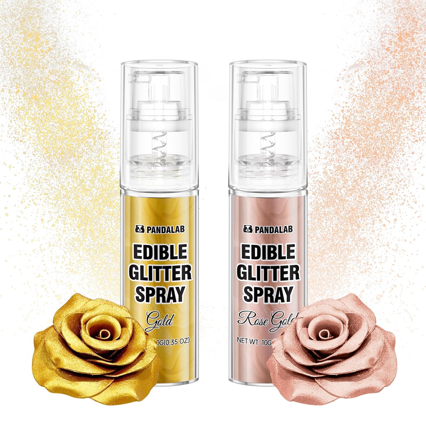Pandalab Edible Glitter Spray - Gold & Rose Gold Luster Dust for Desserts & Drinks - 0.35oz Bottle