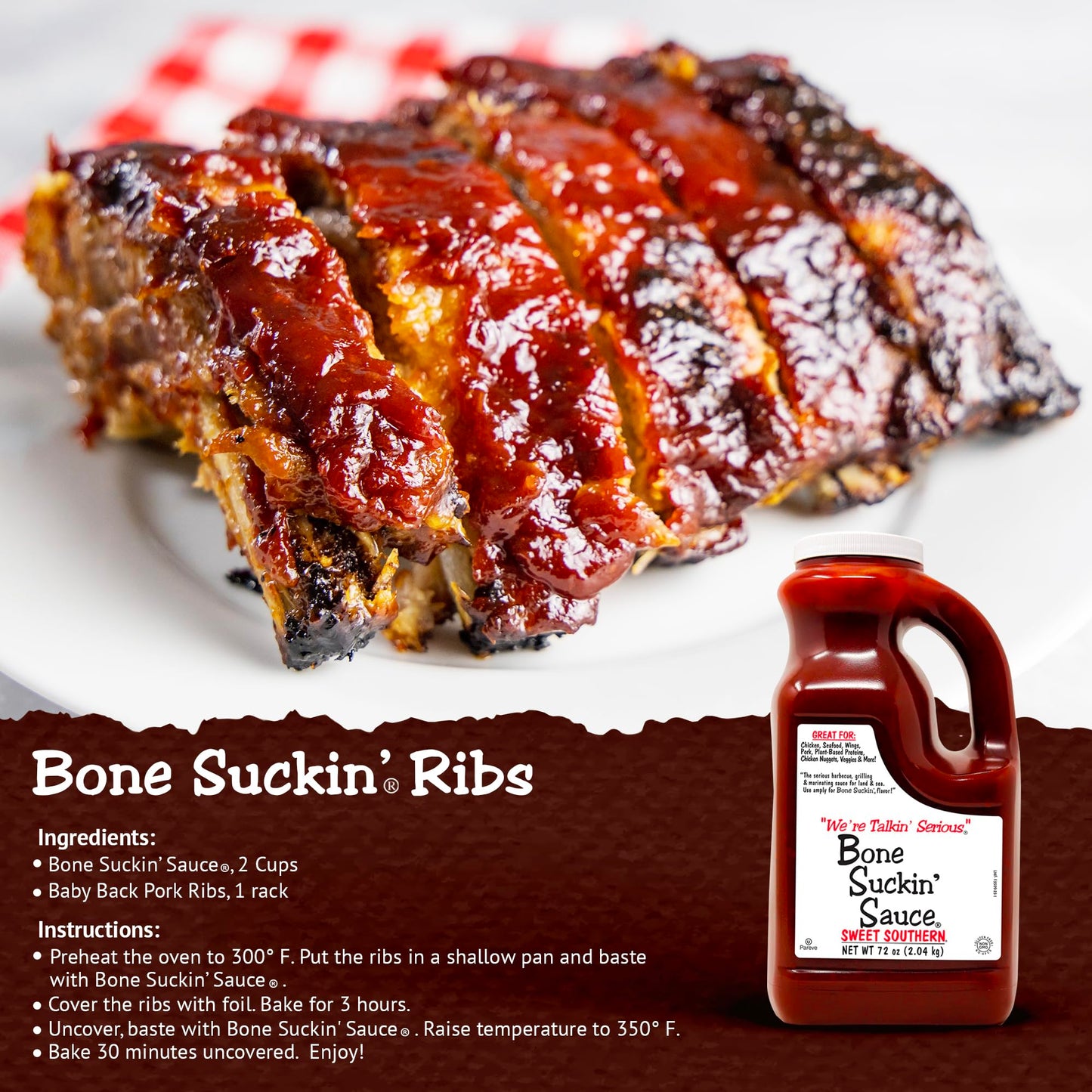 Bone Suckin Sauce Sweet Southern BBQ Sauce, 72 oz, Gluten-Free, Non-GMO, Kosher, All-Purpose Barbecue Sauce