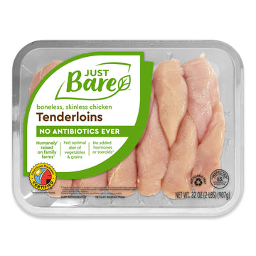 Just Bare Natural Fresh Chicken Tenders | Family Pack | No Antibiotics Ever | Boneless | Skinless | 2.0 LB