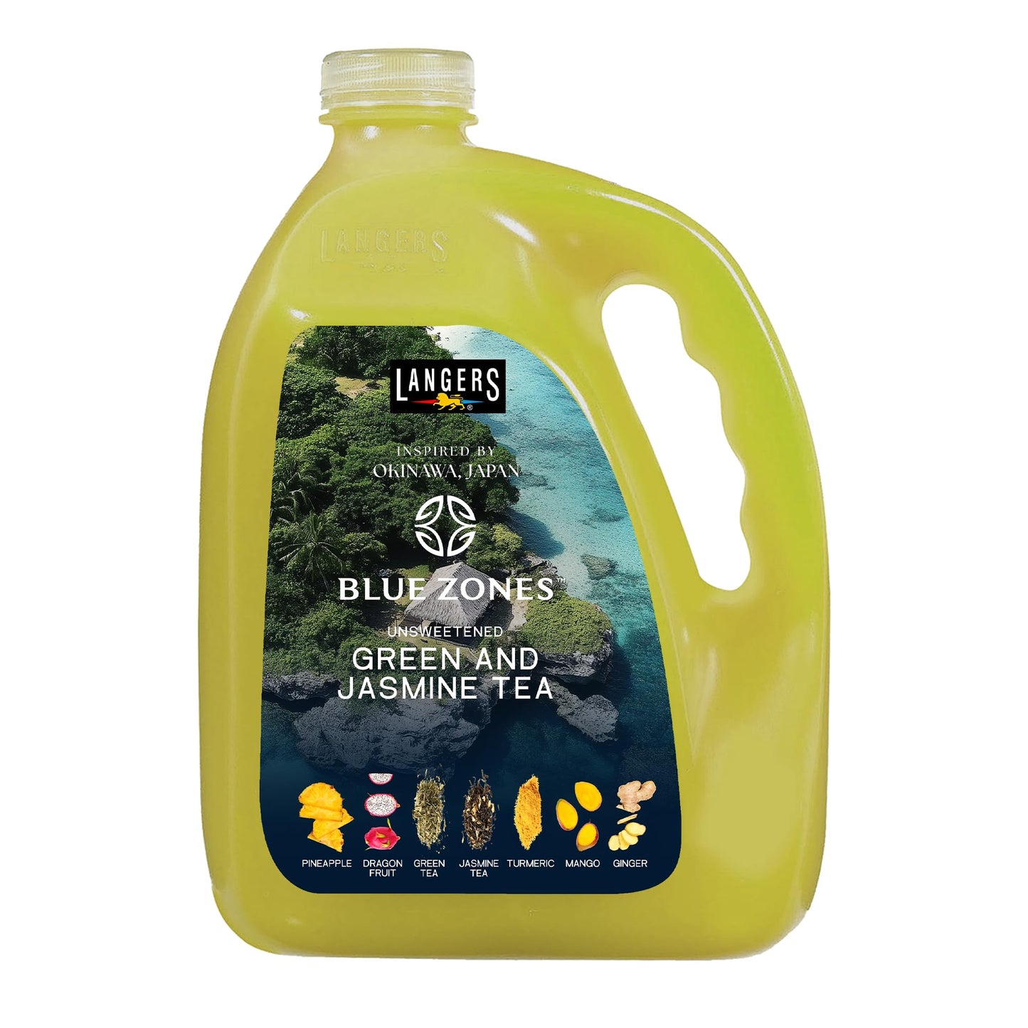 Langers Blue Zones Inspired Unsweetened Tea, Green & Jasmine Tea, 128 Fl Oz (Pack of 1)