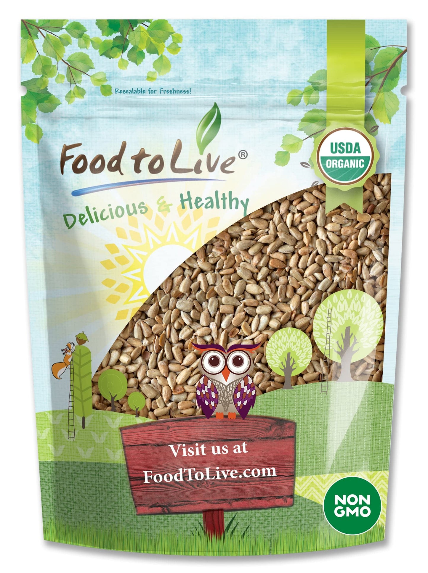 Food to Live Organic Dry Roasted Sunflower Seed Kernels, 8 Oz Non-GMO, Unsalted, Oven Roasted, No Oil Added, Hulled, No Shell, V