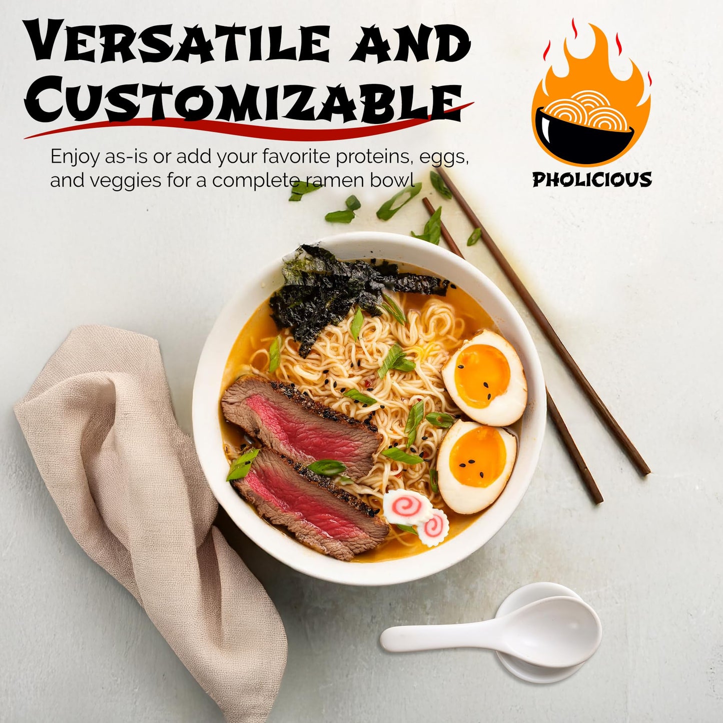 Pholicious All New Spicy Beef Ramen Noodles - Premium Instant Ramen Bowl With Real Broth Mix With Spices, Asian Food, Microwave