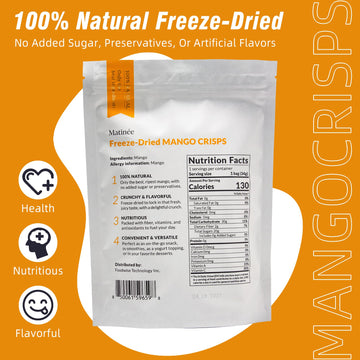 MATINÉE Freeze Dried Mangoes, Dehydrated Fruit Snack, Vegan, Non-GMO, 1.2oz (Pack of 4)