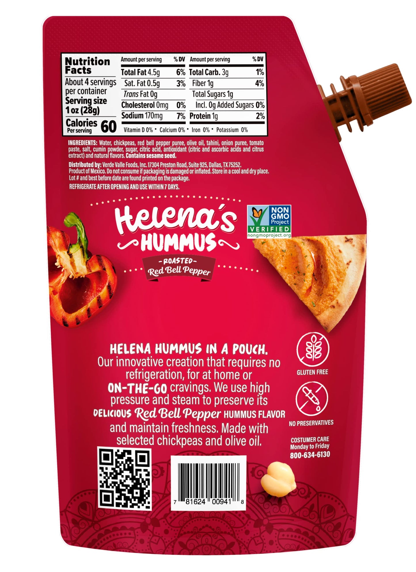 Helena Hummus (3-pack), Shelf-Stable, No Added Preservatives, 2 Natural Classic 4.23 oz and 1 Roasted Bell Pepper Hummus To-Go,