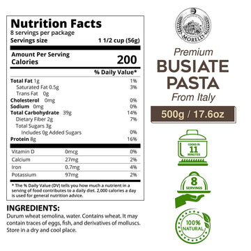 Morelli Spiral Pasta - Organic Premium Durum Wheat Semolina Italian Pasta From Italy - Protein-Rich, Ancient Grains, All Natural