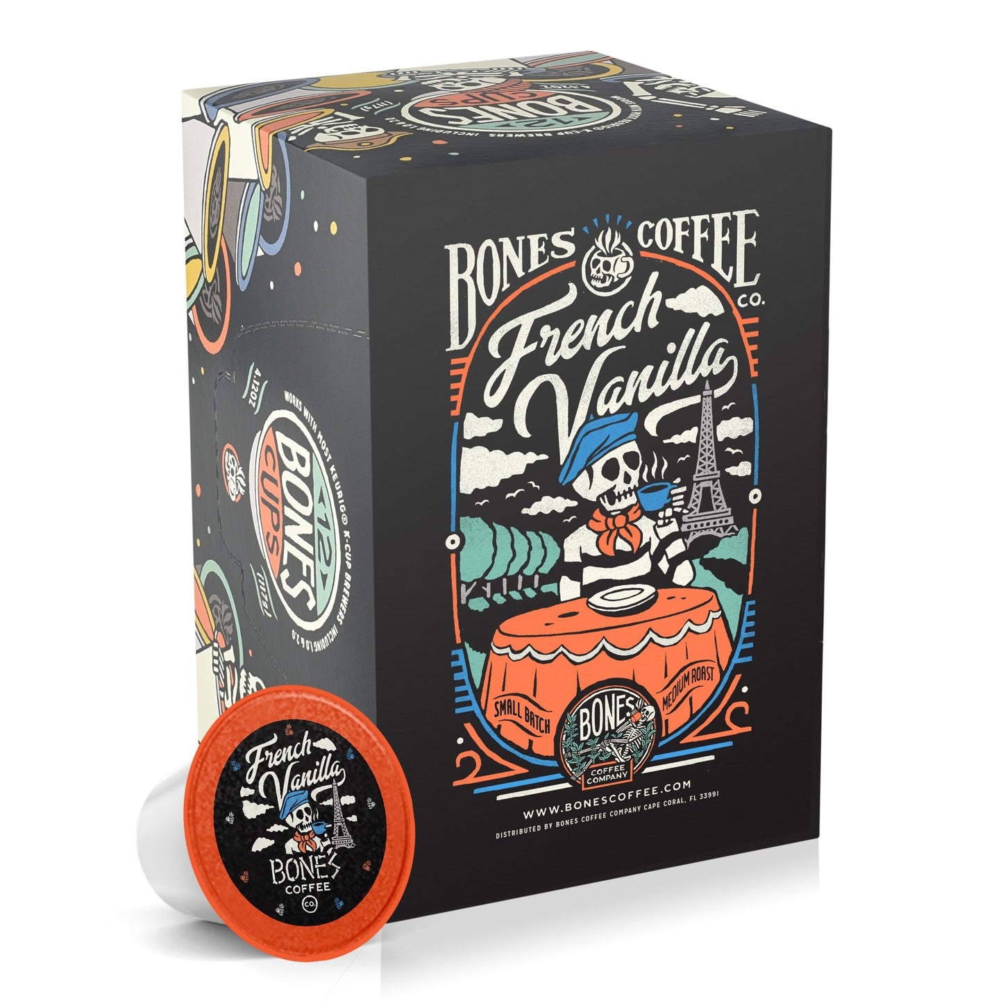 Bones Coffee Company Flavored Coffee Bones Cups French Vanilla Flavored Pods | 12Ct Single-Serve Coffee Pods Compatible With Keu