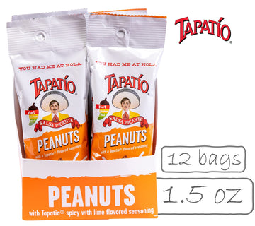 Straight Up Nuts Tapatio Spicy Nuts, Hot Peanuts with Lime, 2.5 Oz Bags, Pack of 12