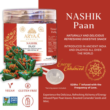 Aryaa Organic Nashik Paan 8.75Oz (250Gm) Herbal Tea & Digestive Snack | 100% Natural, Vegan, Gluten-Friendly | Sound-Infused, No