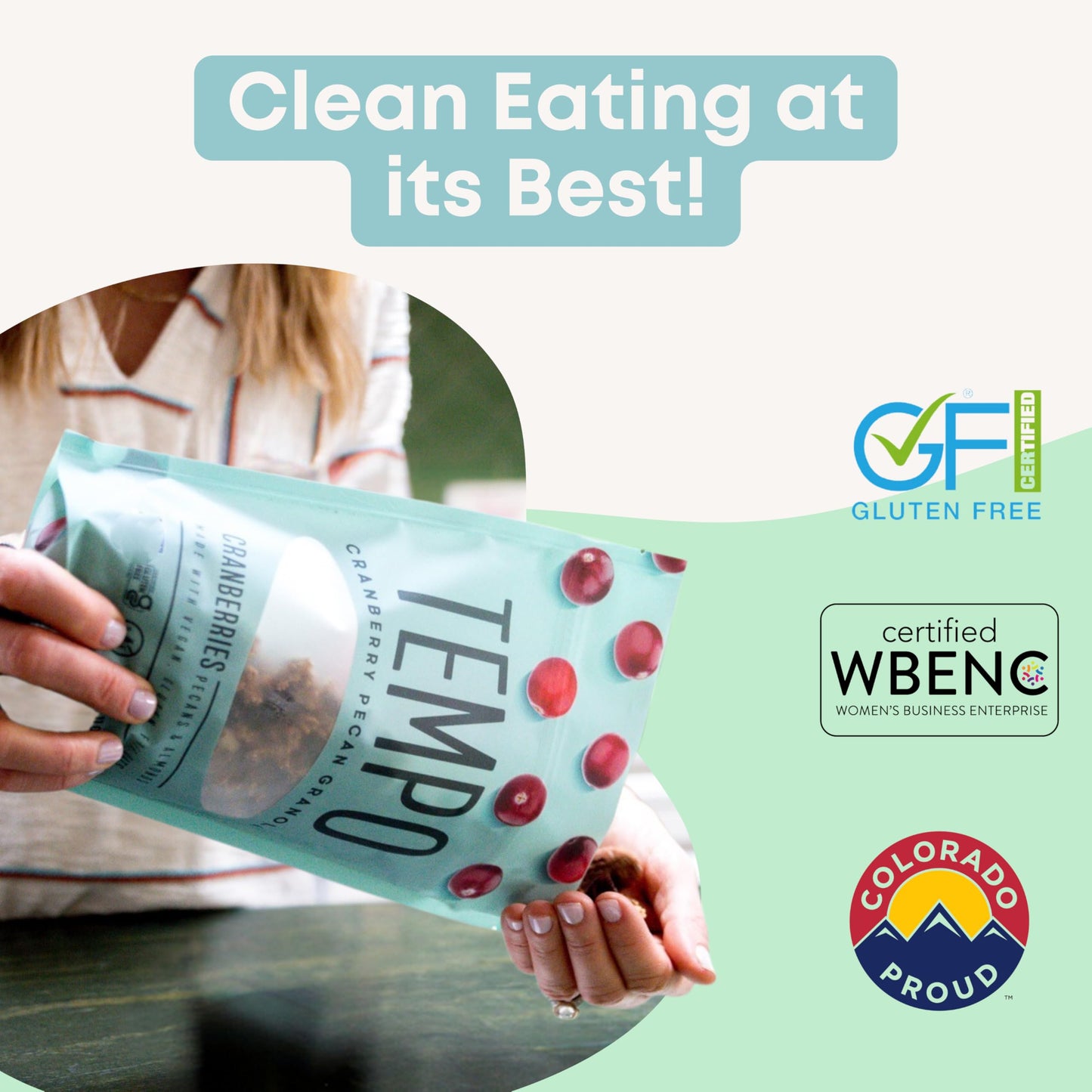 Tempo Granola Cranberry Pecan Almond Granola Clusters (6 Pack) Gluten Free Oats, High Protein, Low Sugar, Vegan, Dairy Free, Soy