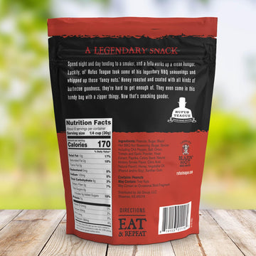 Rufus Teague Blazin’ Hot BBQ Peanuts - Sweet, Spicy & Smoky Snack, 9 oz Resealable Pouch
