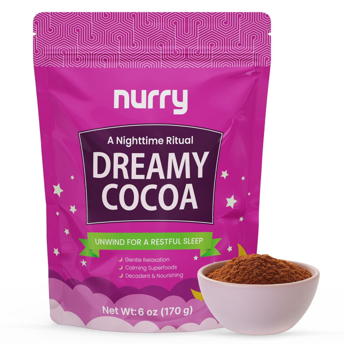 Nighttime Sugar-Free Hot Cocoa Mix Calming Melatonin-Free Sleep Aid Drink Mushroom & Magnesium Hot Cocoa Ashwagandha Lavender And Chamomile For Sleep Support | 30 Servings | 6 Oz (170 G) Per Pack