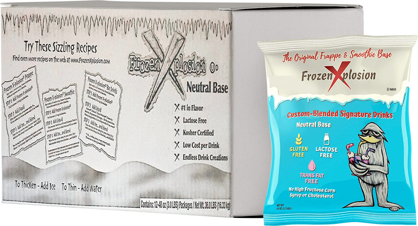 Frozen Xplosion Original Frappe & Smoothie Powder Mix Base, 12 Bags - Make Your Own Frappuccinos, Granitas, Soft Serve Ice Cream
