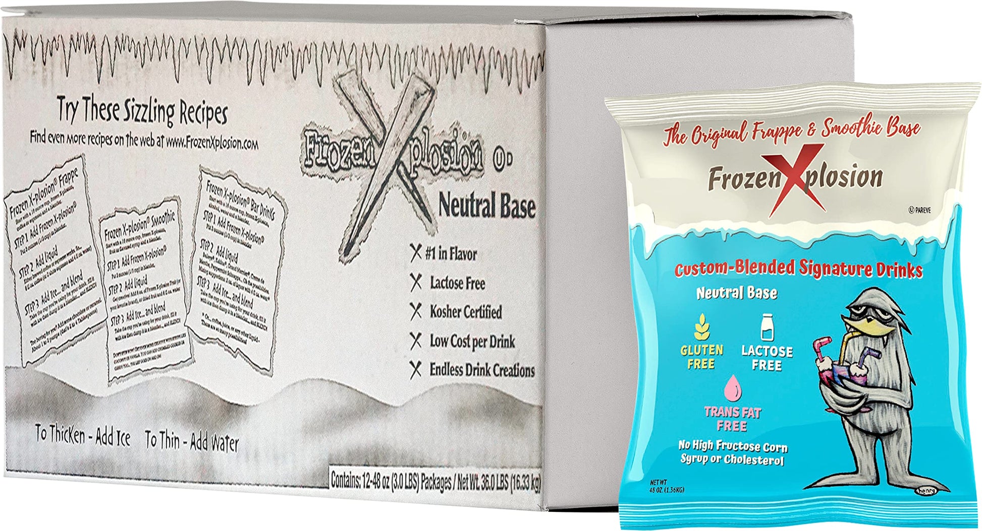 Frozen Xplosion Original Frappe & Smoothie Powder Mix Base, 12 Bags - Make Your Own Frappuccinos, Granitas, Soft Serve Ice Cream