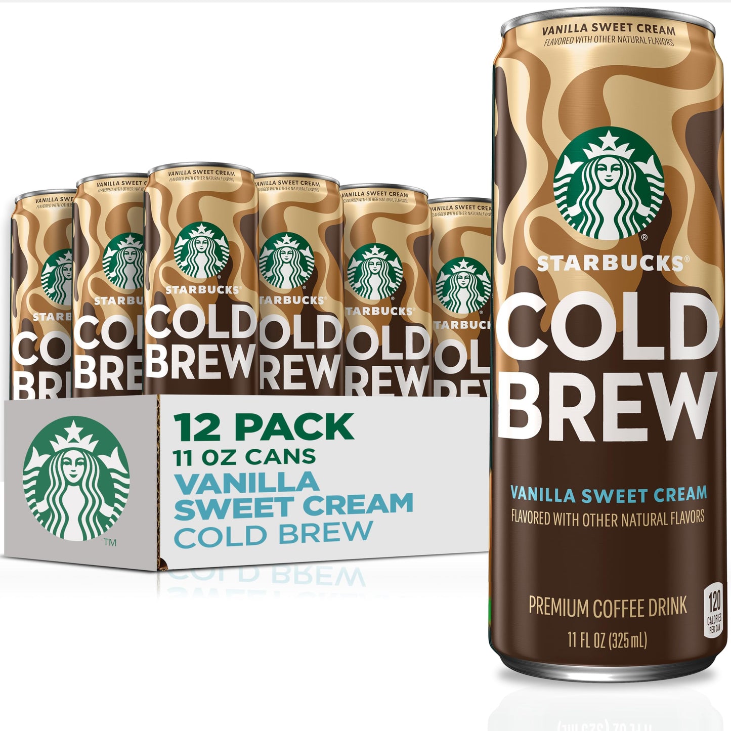 Starbucks Cold Brew Coffee, Vanilla Sweet Cream, 11 Fl Oz Cans (12 Pack), Premium Coffee Drink, Iced Coffee
