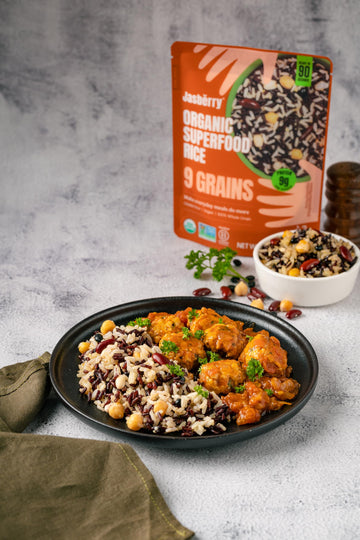 Jasberry Organic Rice With 9 Grains - Superfood Rice With High Antioxidants, Ready To Eat Or Heat, Non-Gmo, Gluten-Free, Usda Ce