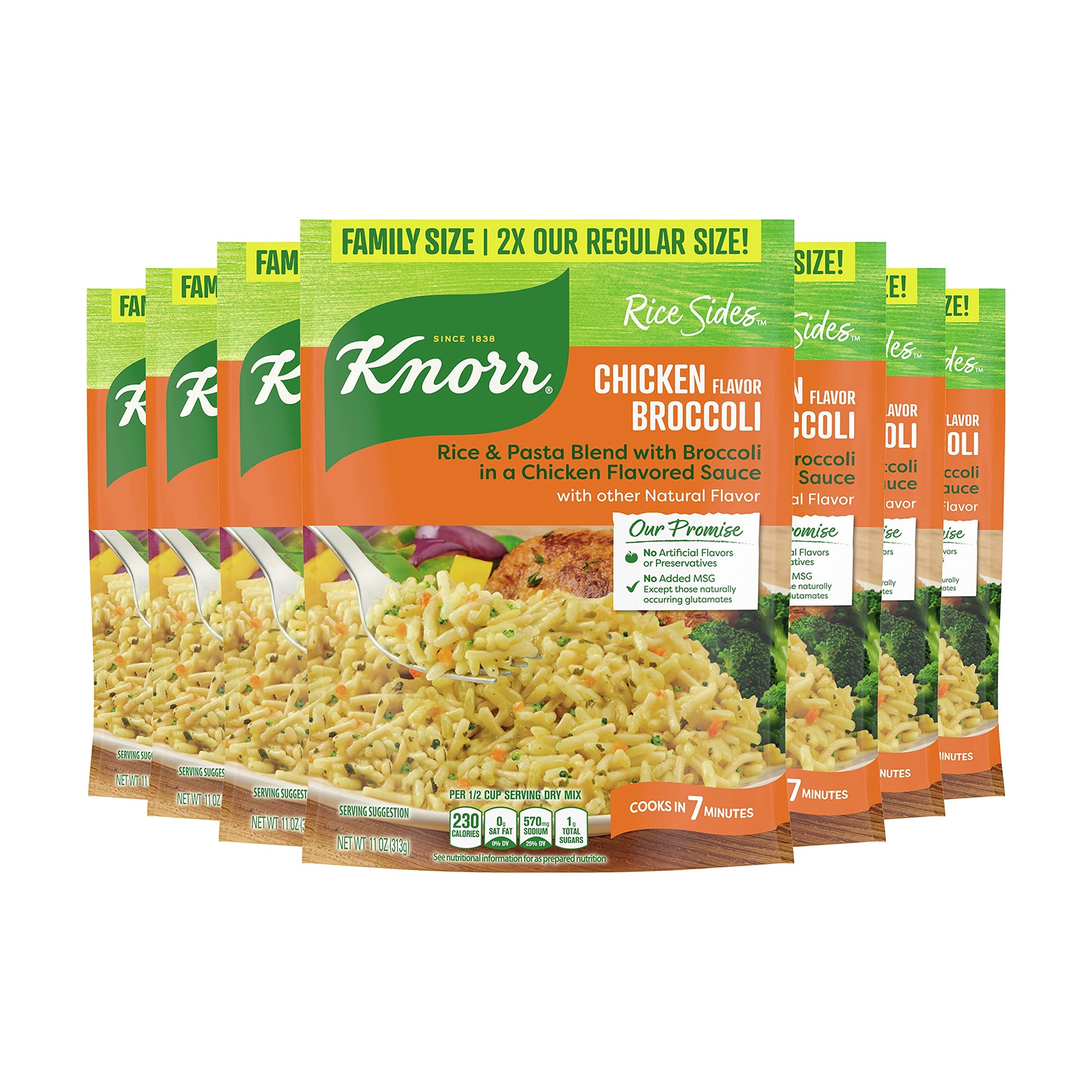 Knorr Rice Side Dish Chicken Broccoli Family Pack 11 oz, 7 Count