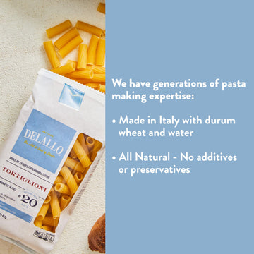 Delallo Tortiglioni Pasta, 1 Pound Bag, 4 Pack, Tube Shape, Made With Durum Wheat Semolina Flour, Imported From Italy, Cooks In