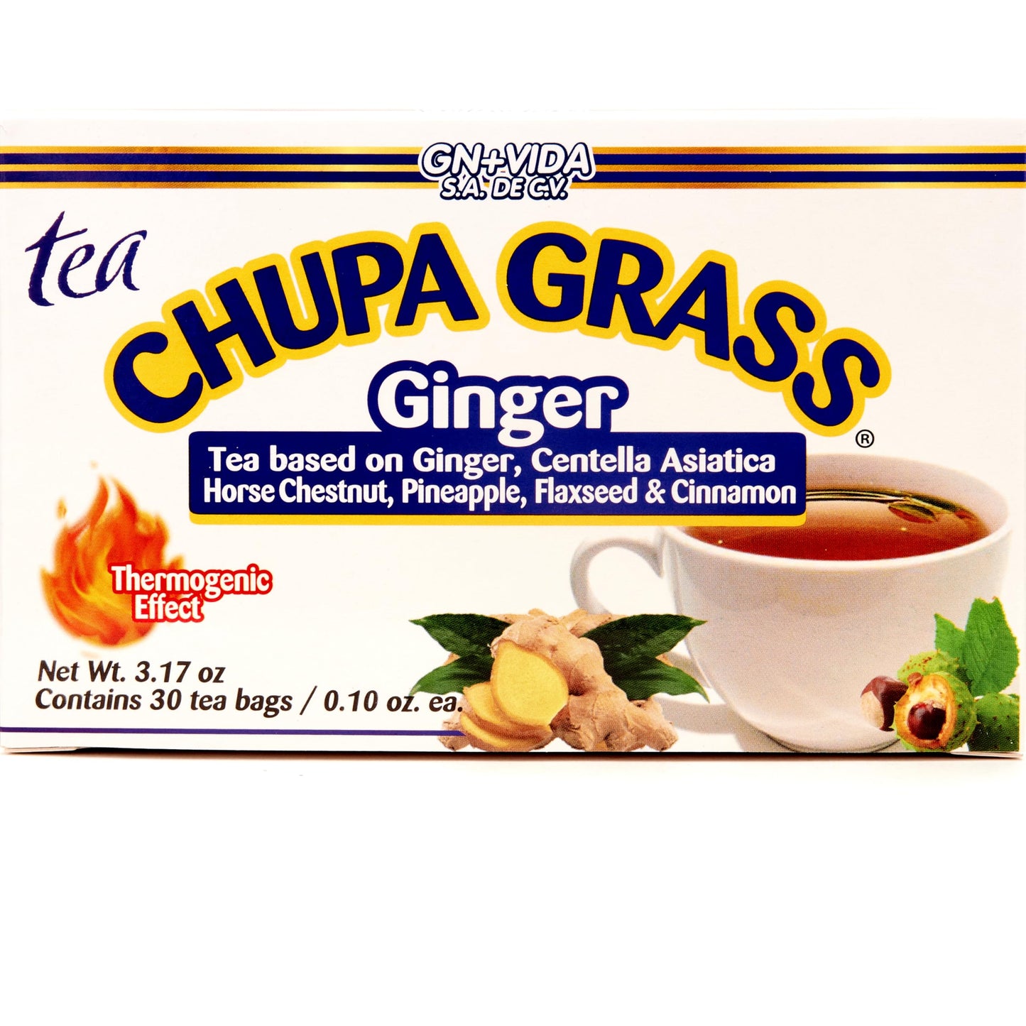 New Improved Formula Tea CHUPA Grass - Tea Based Ginger, Gotu Kola & Cinammon & Te CHUPA Panza Jengibre (30 Tea Bags/0.10 oz Eac