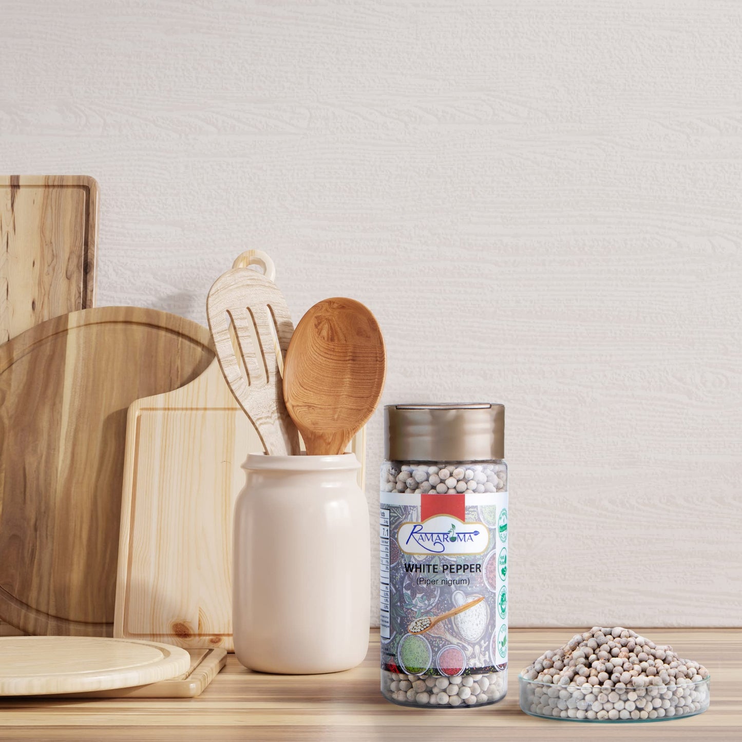 Ramaroma White Pepper (Peppercorns) Whole, Spice 3Oz (100G) ~ (Safed Mirch Sabut) All Natural | Vegan | Gluten Friendly| Non-Gmo