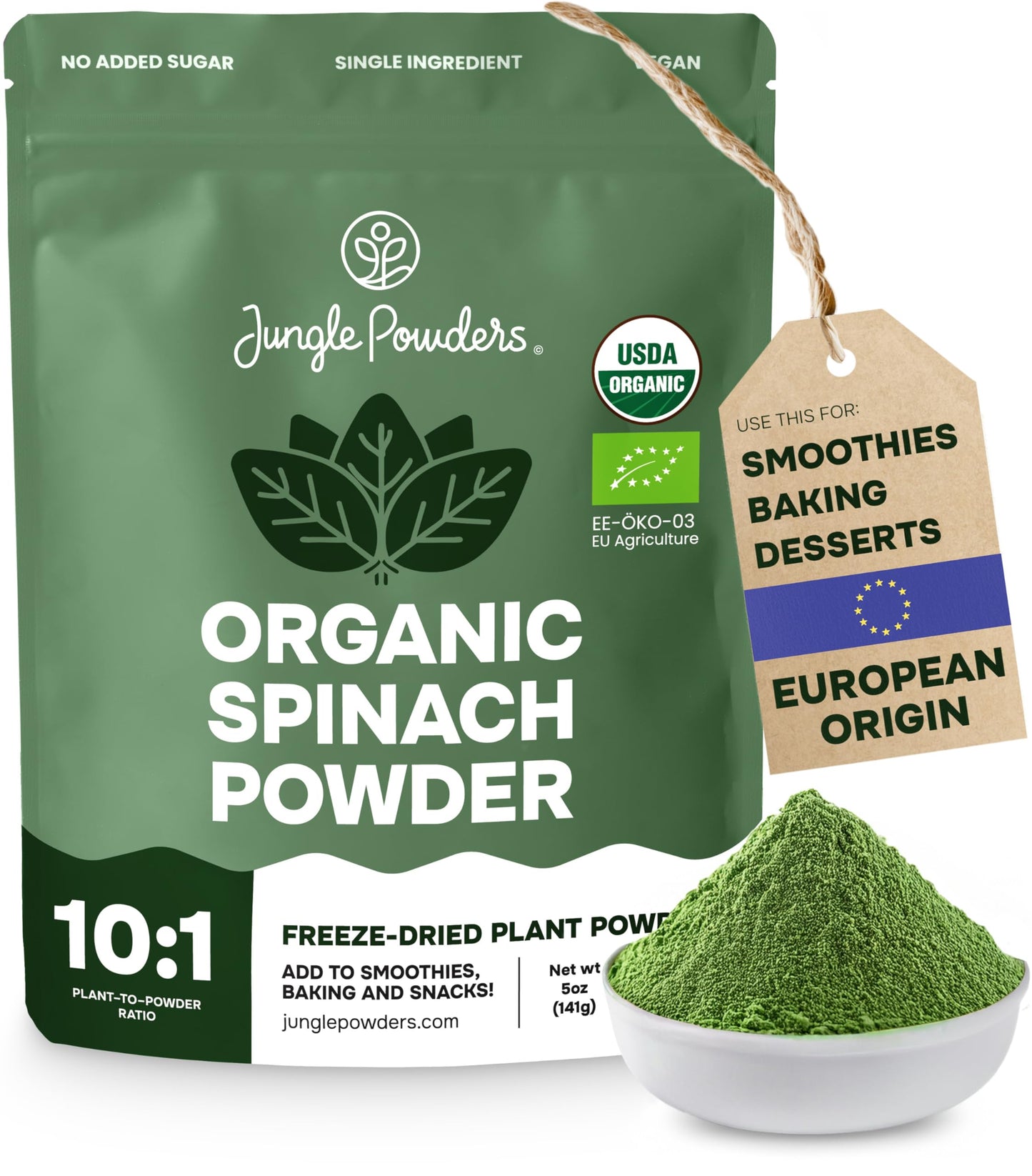 Organic Spinach Powder From Whole Leaf 5 Ounce Bag Usda Certified - Antioxidant Rich Smoothies Fresh Freeze Dried Spinach Leaves Extract For Immune Support - Espinaca Rich In Beneficial Thylakoids