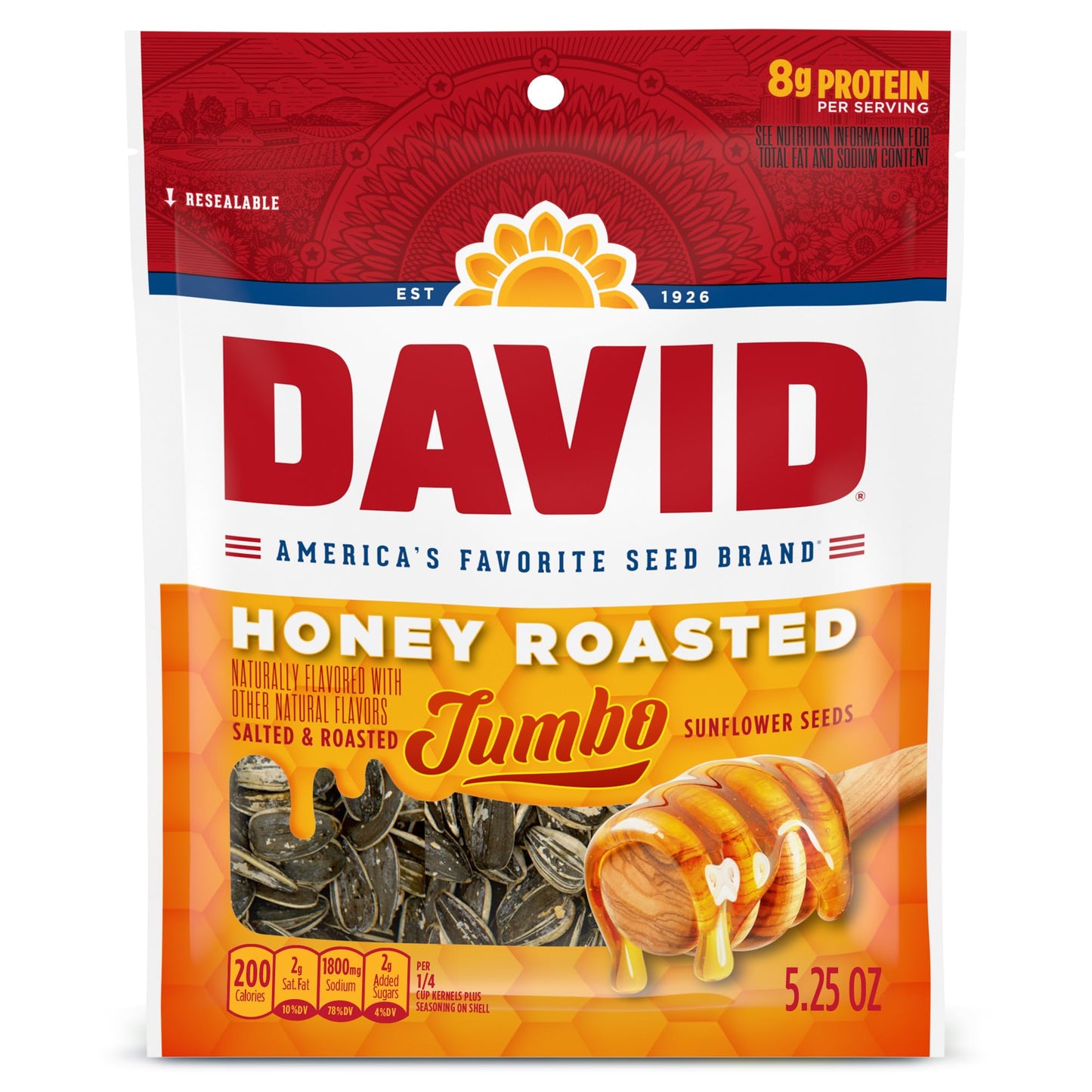 David Roasted And Salted Jumbo Sunflower Seeds Honey Roasted Flavor 5.25Oz