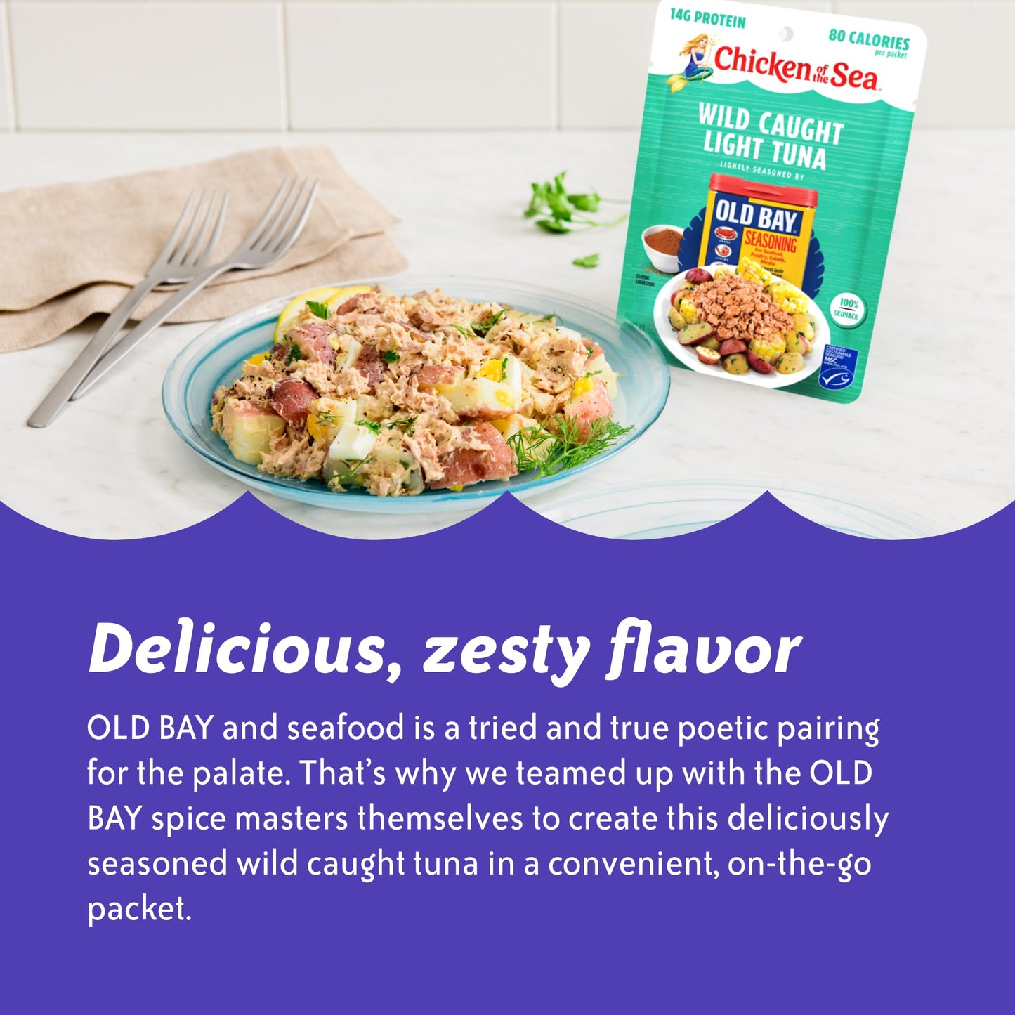 Chicken of the Sea Wild Caught Light Tuna, OLD BAY Seasoning, 2.5 oz. Packet (Box of 12)