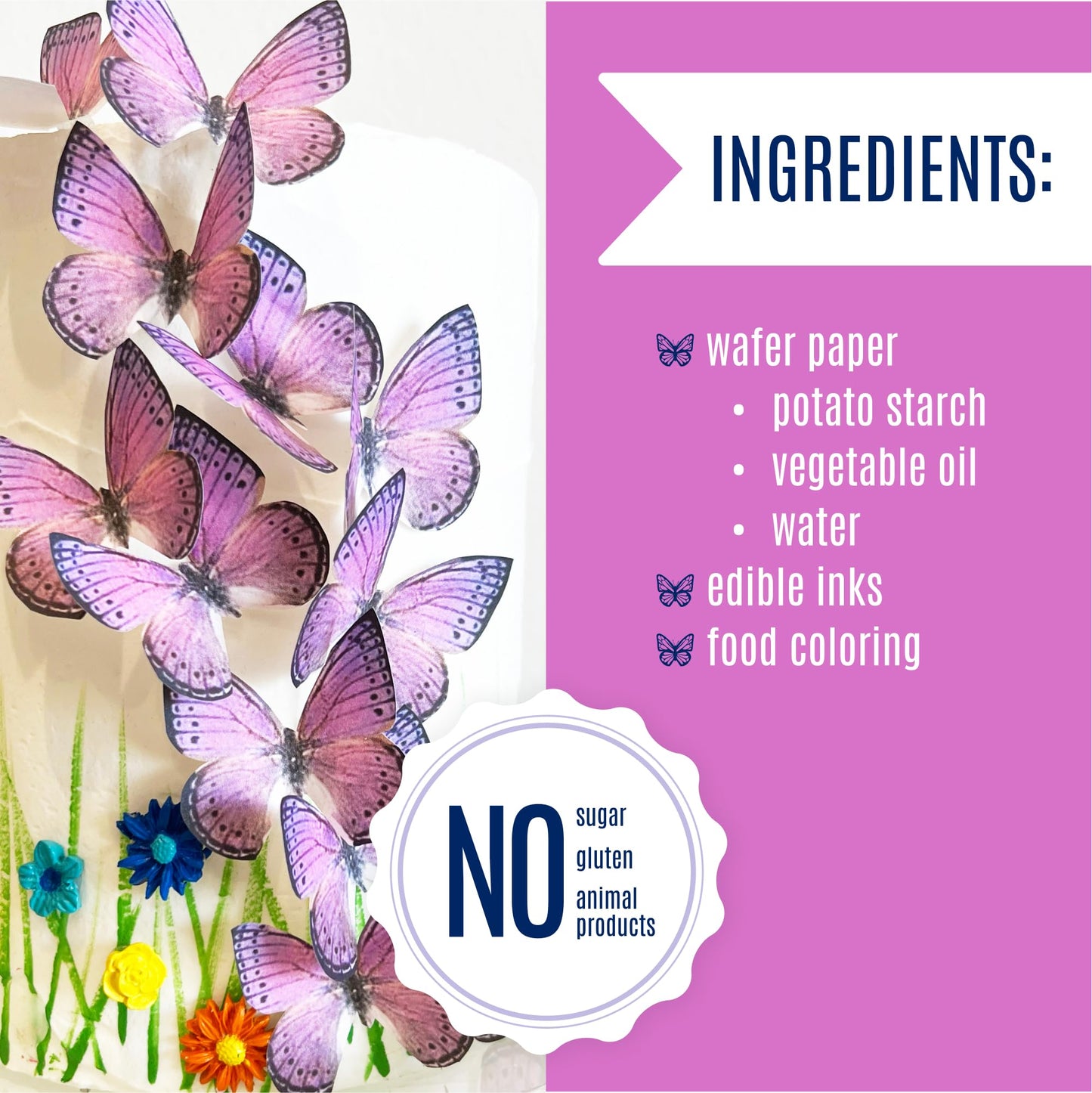 Sugar Robot Edible Butterflies - Large Cake Toppers - 3 inches - Light Purple - Premium Crafted - Made in the USA