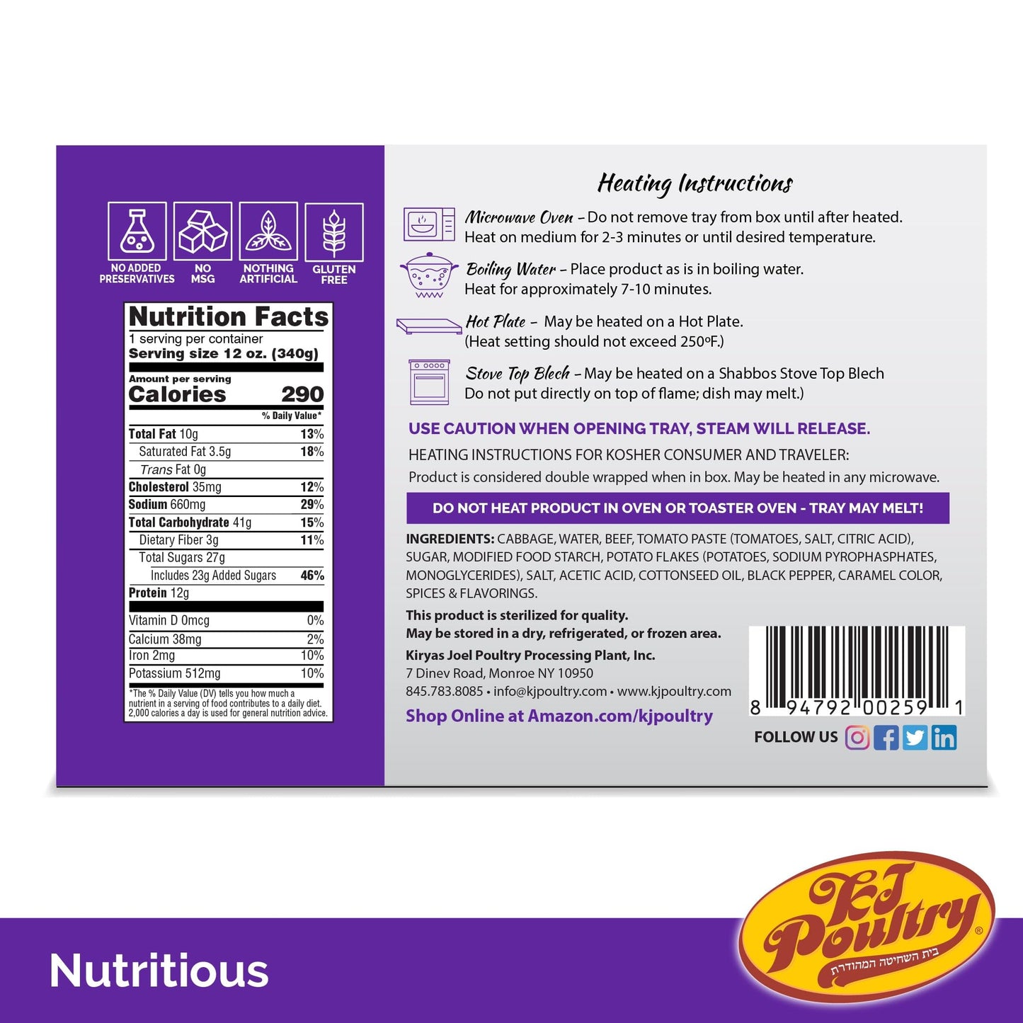 Kosher For Passover Gluten Free Meals, Beef Stuffed Cabbage Rolls In Gravy (2 Pack) Mre Meat Ready To Eat, Prepared Entree Fully