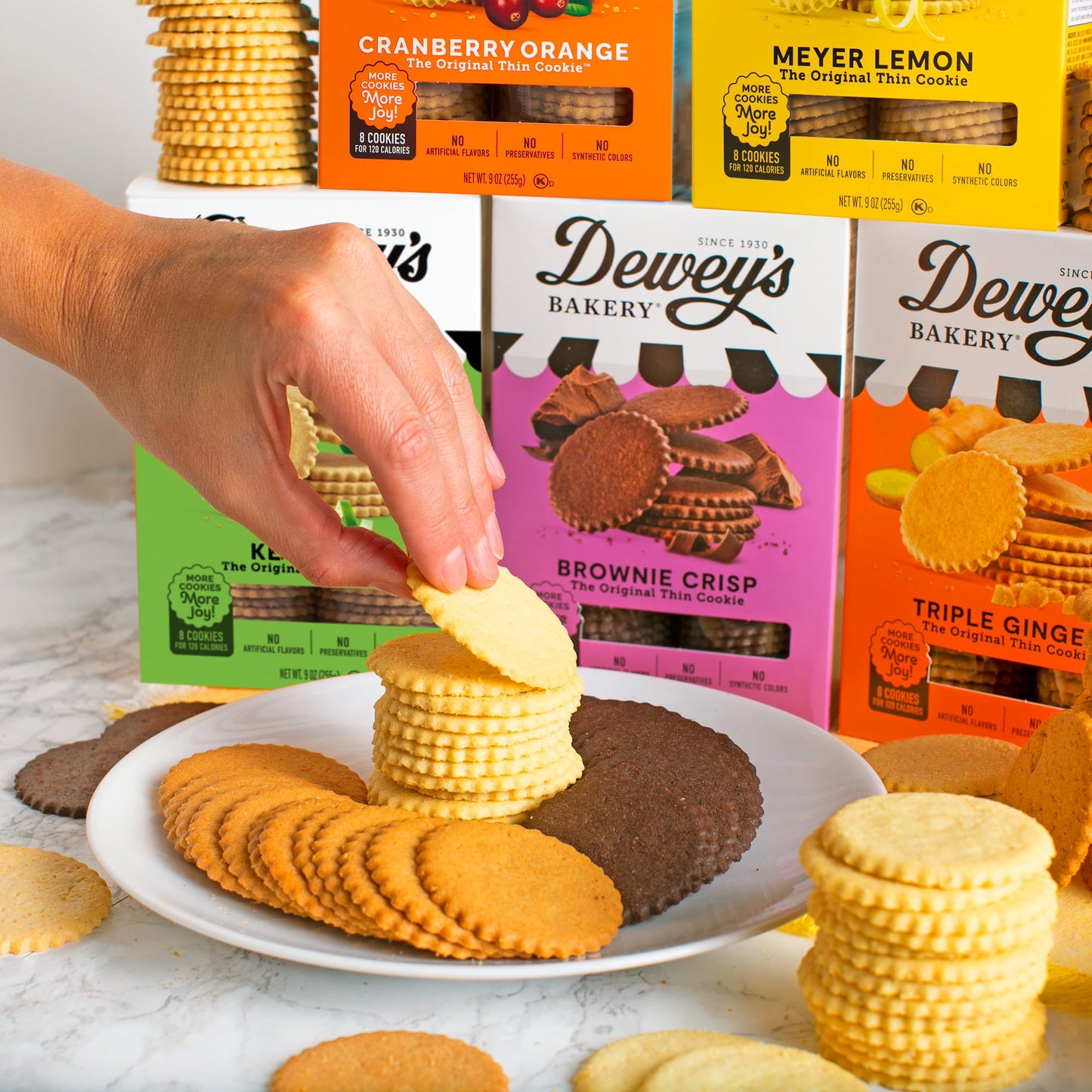 Deweys Bakery Brownie Crisp Moravian Cookie Thins, Low Calorie Snack, 9oz (Pack of 6)