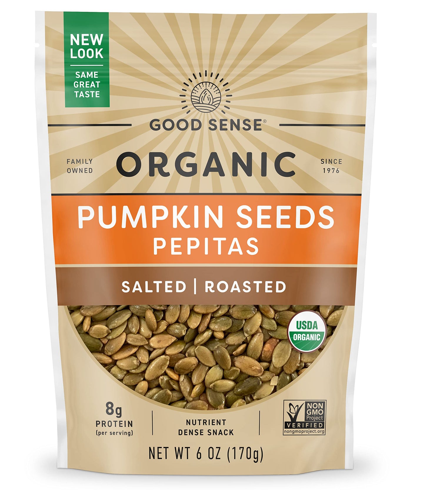 Good Sense Roasted & Salted Organic Pumpkin Seeds (Pepitas) Non-Gmo & All Natural 6 Ounce Resealable Bag