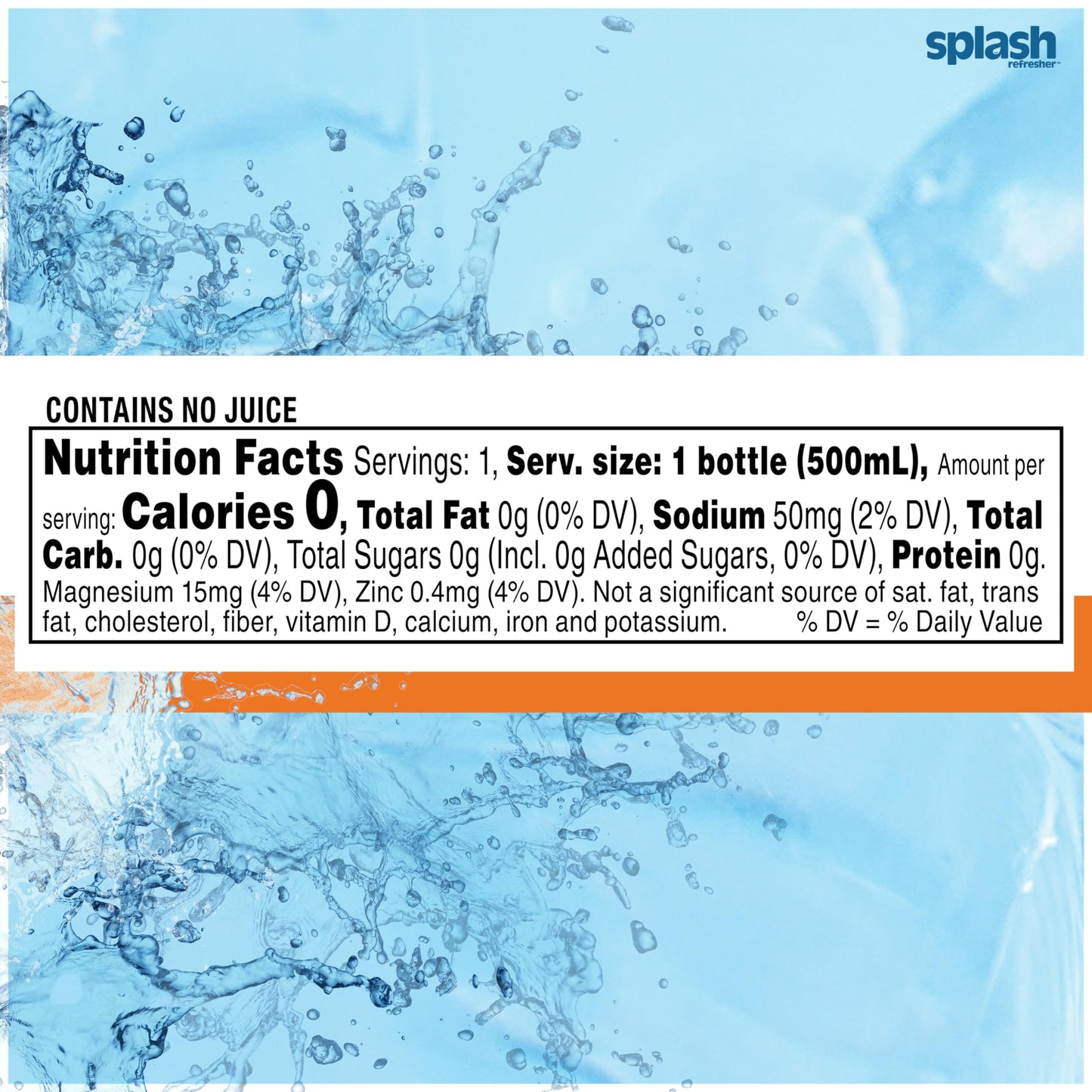 Splash Refresher, Pineapple Mango Flavor Water Beverage, 16.9 Fl Oz Plastic Bottles (24 Count)