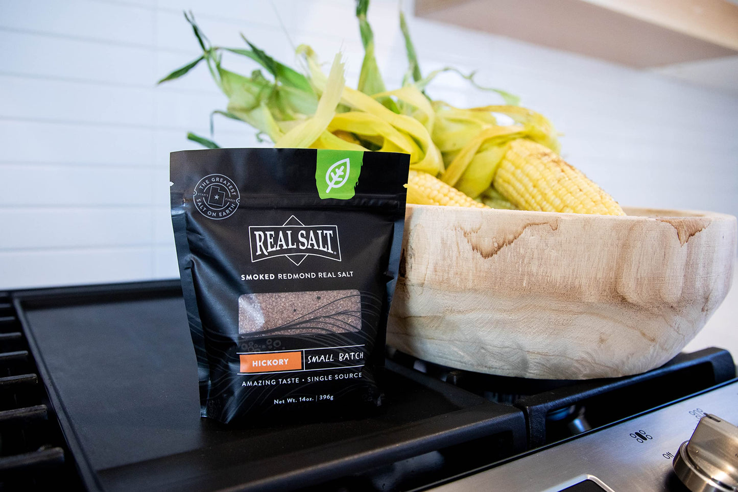 REAL SALT Hickory Smoked Salt, 14 oz Pouch, Natural Seasoning, Ideal for Cooking and Grilling