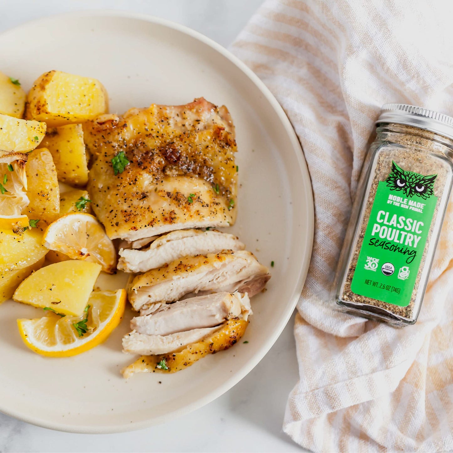 Noble Made Classic Organic Poultry Seasoning, Keto Friendly, Gluten Free, Sugar Free, Usda Organic, Whole 30, Low Sodium, Great For Grilling, Savory Rub, Chicken, Turkey, 2 Ct Bundle, Glass Shakers