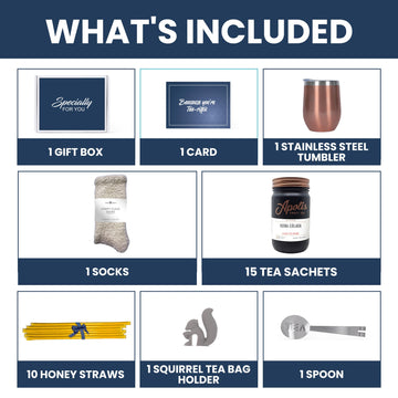 Modern Elegance Tea Gift Set for Women - Includes Cozy Socks, 15 Tea Sachets, 10 Honey Straws, Tea Bag Holder, and Spoon - Kona Colada