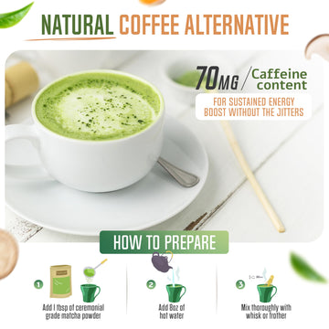 Revitealize Organic Matcha Mushroom Powder - Organic Ceremonial Grade Matcha Powder Blend Mushroom Coffee Alternative - Mushroom