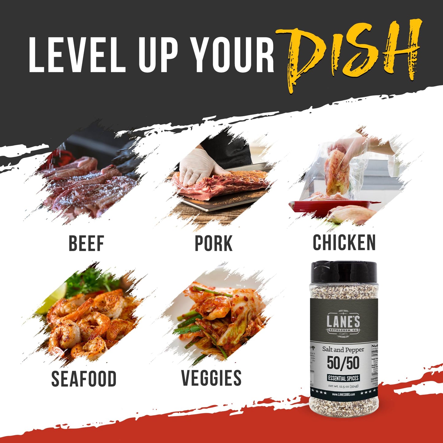 Lane'S 50/50 Salt And Pepper Seasoning, All-Natural Salt & Pepper Spice, 16 Mesh Coarse Black Pepper Seasoning Salt, Gluten-Free