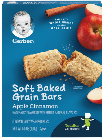 Gerber Soft Baked Grain Bars, Apple Cinnamon, 8 Individually Wrapped Bars/Box (Pack Of 2)