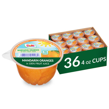 Dole Fruit Bowls Mandarin Oranges In 100% Juice Snacks, 4Oz 36 Total Cups, Gluten & Dairy Free, Bulk Lunch Snacks For Kids & Adults