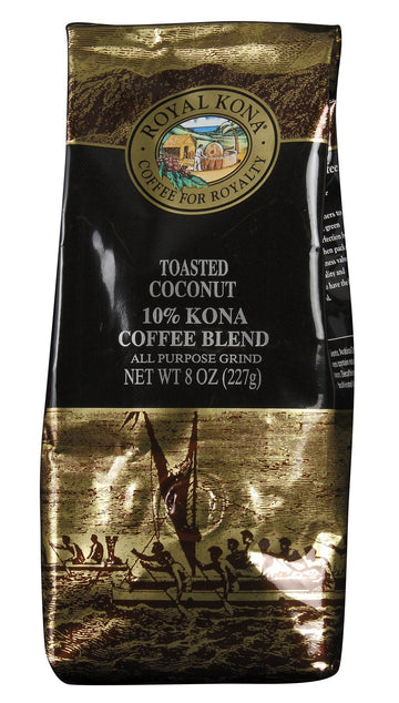 Royal Kona Coffee - Medium Roast Ground Coffee, Toasted Coconut Flavor, 8 Ounce