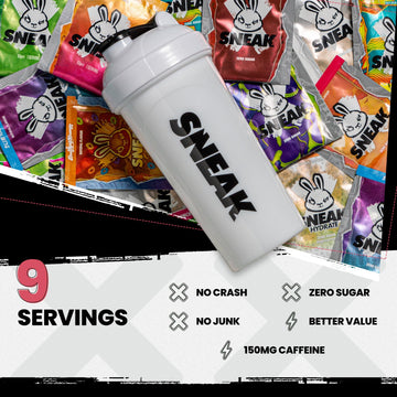 SNEAK Energy Drink Starter Pack - 9 Sachets, Natural Caffeine, Focus-Boosting Nootropics, Monochrome Shaker, 0.35 Ounce