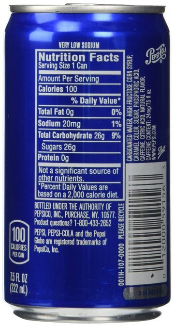 Pepsi Cola Soda 7.5Oz Mini Cans 3/8 Packs (24 Cans)