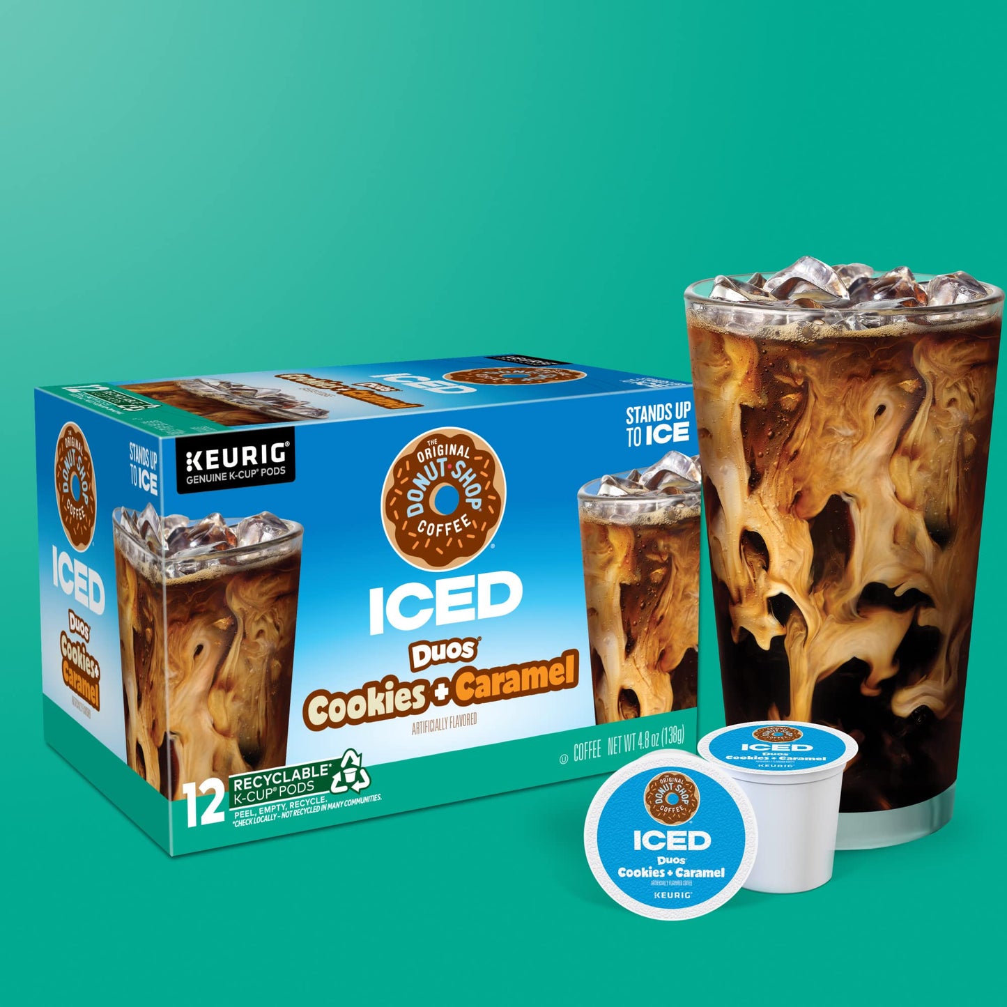 The Original Donut Shop Iced Duos Cookies + Caramel Coffee, Keurig Single Serve K-Cup Pods, 72 Count