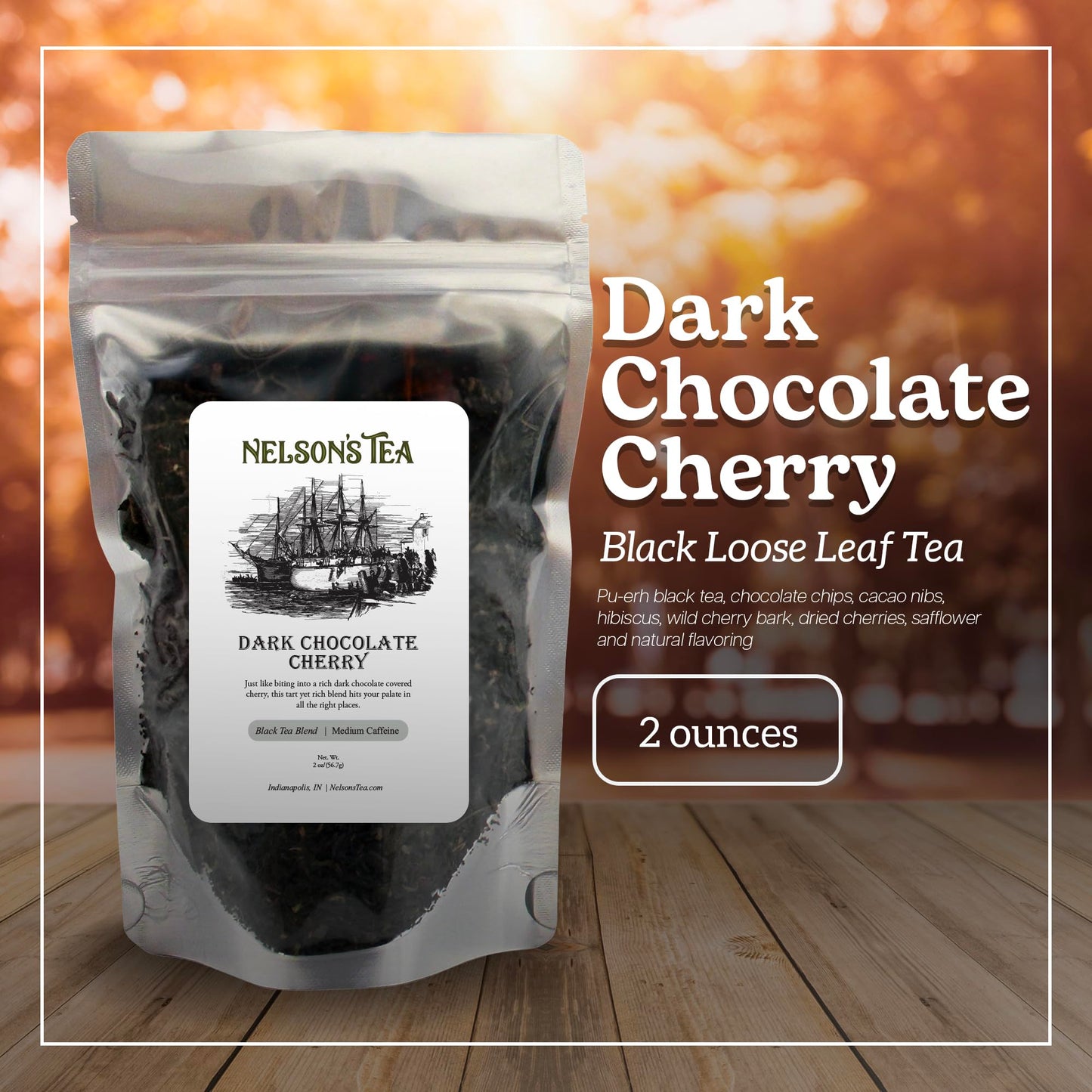 Nelson'S Tea Dark Chocolate Cherry - Rich Blend Of Pu-Erh Black Tea, Chocolate Chips, Wild Cherry Bark, Dried Cherries Herbal Lo