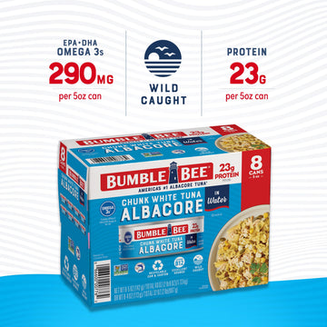 Bumble Bee Chunk White Albacore Tuna In Water, 5 Oz Can (Pack Of 8) - Wild Caught Tuna - 23G Protein Per Serving, High In Omega-3S - Non-Gmo Project Verified, Gluten Free, Kosher