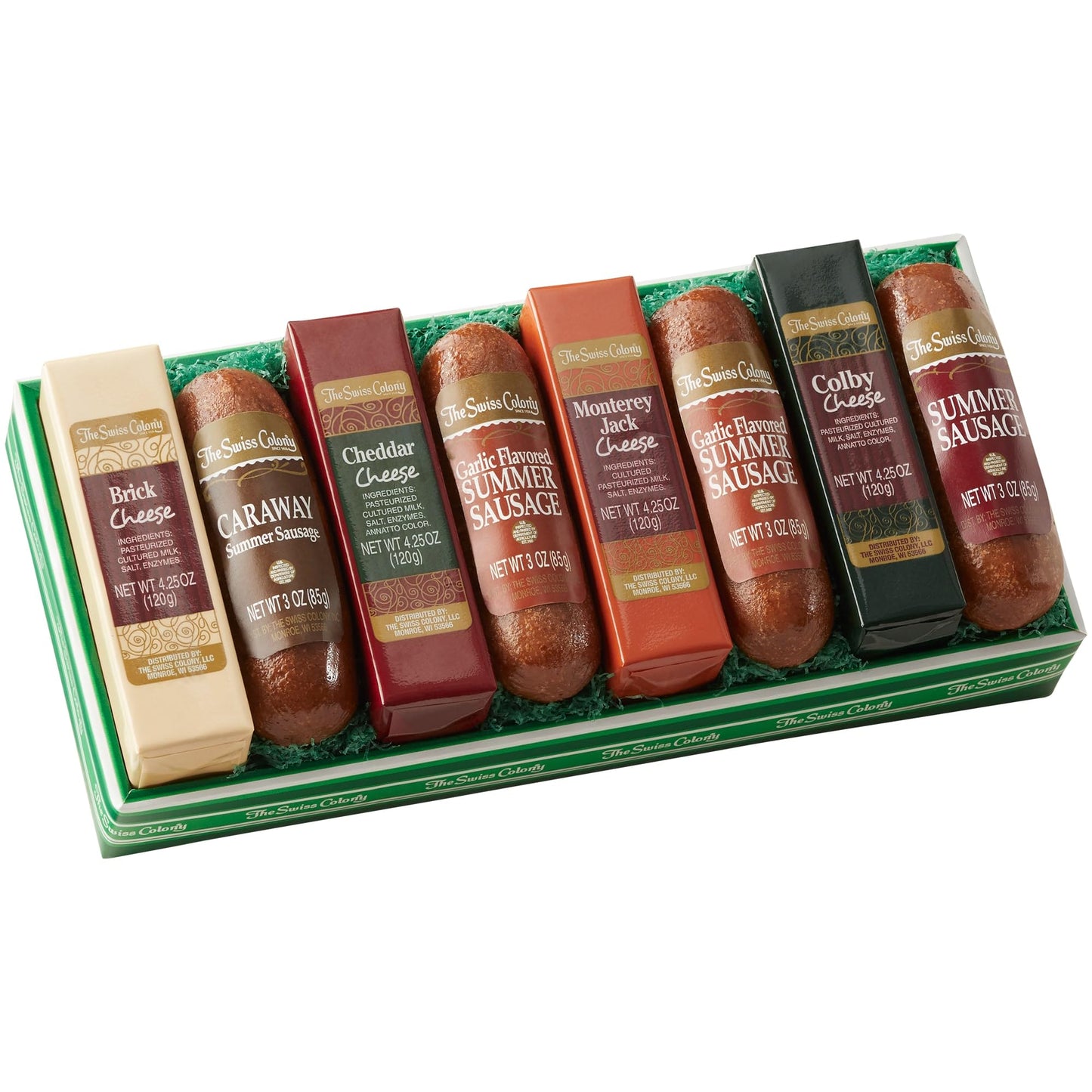 The Swiss Colony Sausage & Cheese Bars - Assorted Cheese and Caraway and Garlic Summer Sausage Gift Box of 8