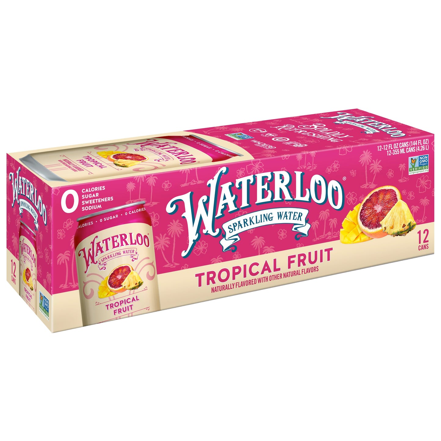 Waterloo Sparkling Water, Tropical Fruit Naturally Flavored, 12 Fl Oz Cans (Pack Of 12) - Zero Calories And Zero Sugar Or Sweete