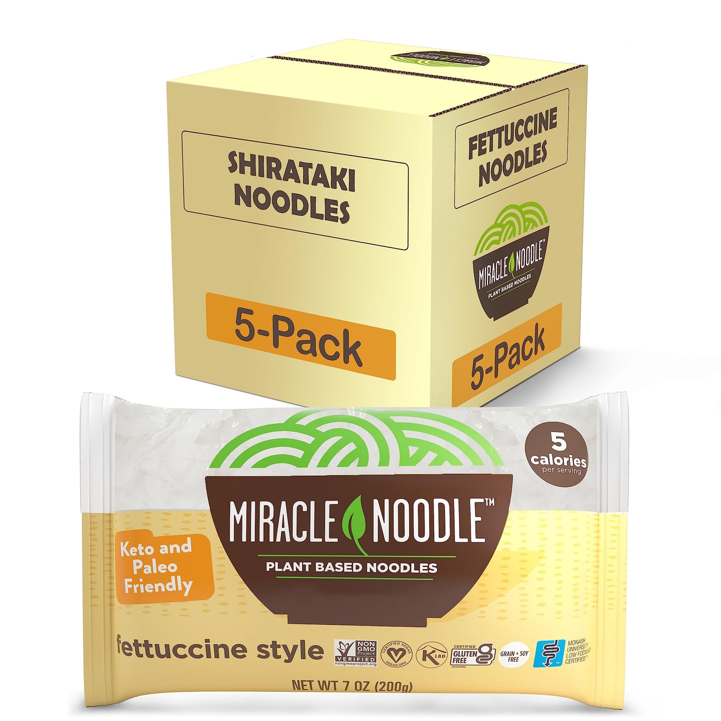 Miracle Noodle Fettuccine Pasta - Plant Based Shirataki Noodles, Keto, Vegan, Gluten-Free, Low Carb, Paleo, Kosher, 0 Calories - 7 Ounce (Pack Of 5)